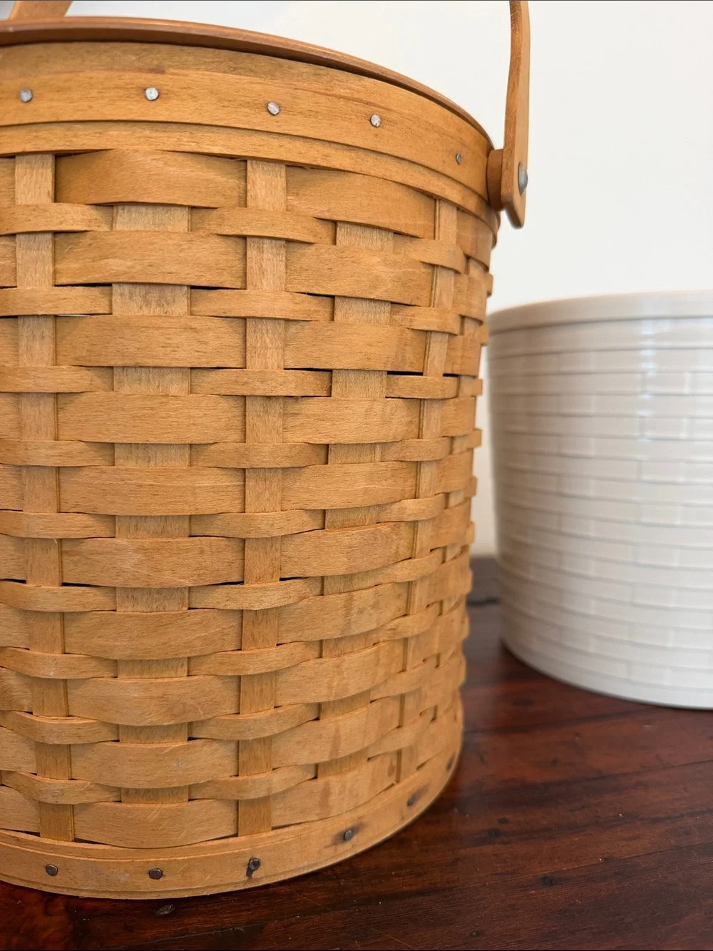 Vintage Longaberger Ice Bucket Basket With Fall Leaves Liner and Leaves Charm.